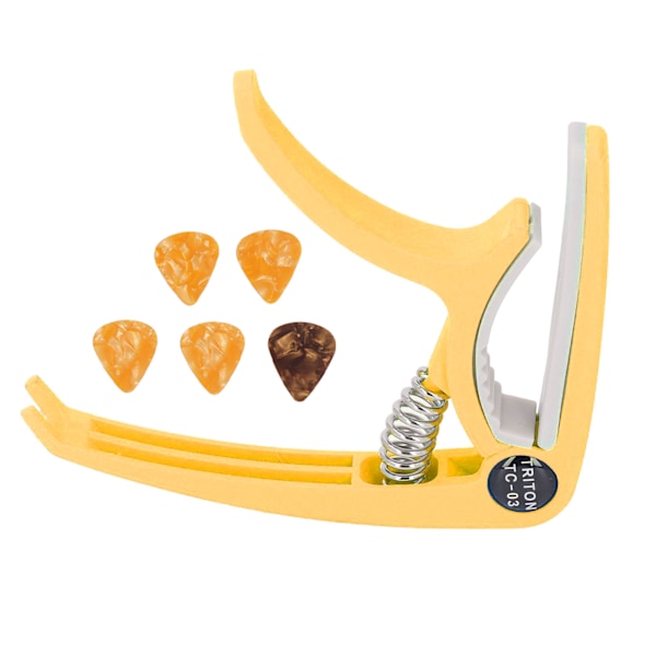 Elektrisk gitarr capo ABS snabb frigöring Ukulele gitarr capo set med 5PCS gitarr plektrum för mandolin banjo gul