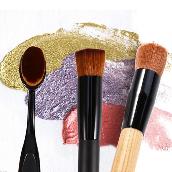 Kosmetiska borstar set tandborste smink rouge foundation borste & puderpuff & canvas väska