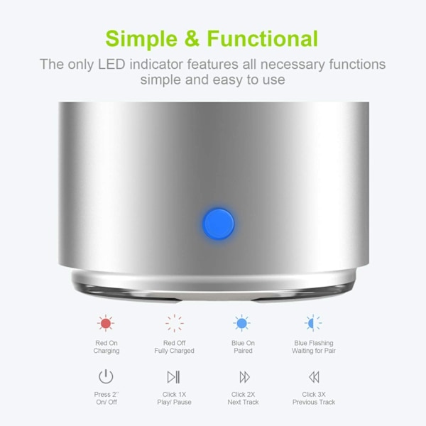 Ultra Mini Bluetooth-høyttaler Utendørs Bil Subwoofer Vanntett Smart Bærbar Bluetooth-høyttaler, Sølv