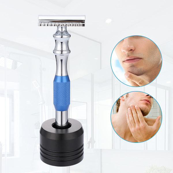 Man Rakning Razor Klassisk Dubbelkant Razor och Bas Säkerhet Rakning (Blå Razor   Bas)