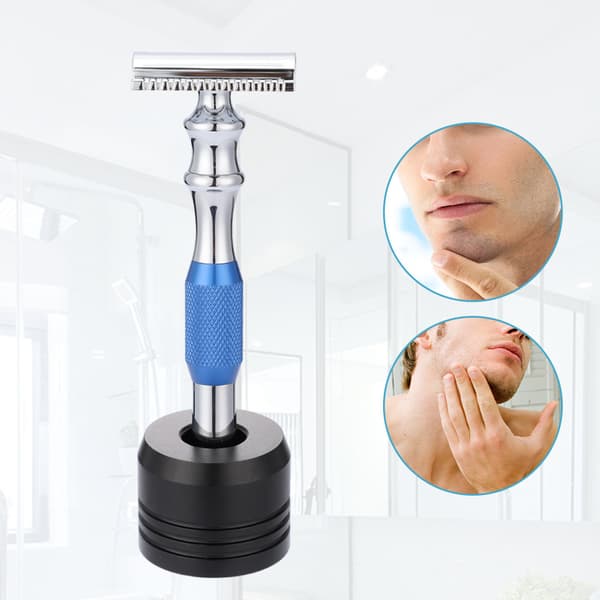 Man Shaving Razor Classic Double Edge Razor and Base Safety Shave (Blue Razor   Base)