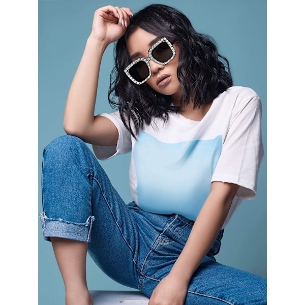Oversize firkantede mousserende solbriller Retro tykke stel solbriller, sort-hvid