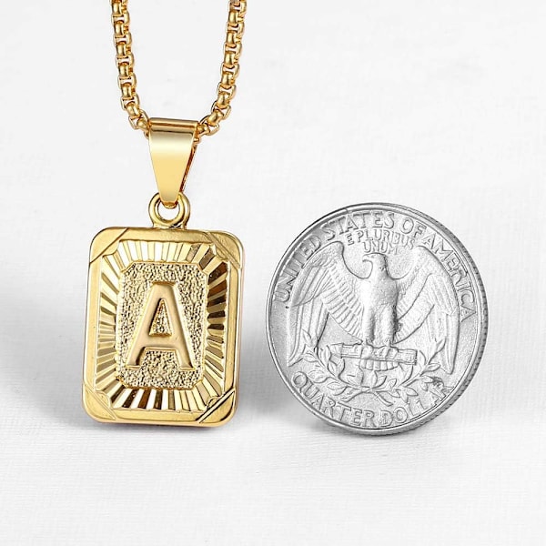Initial A-Z Bogstav Vedhæng Halskæde Mænd Kvinder Store Bogstav Guldbelagt Rustfrit Stål Kæde 22 tommer Gold H