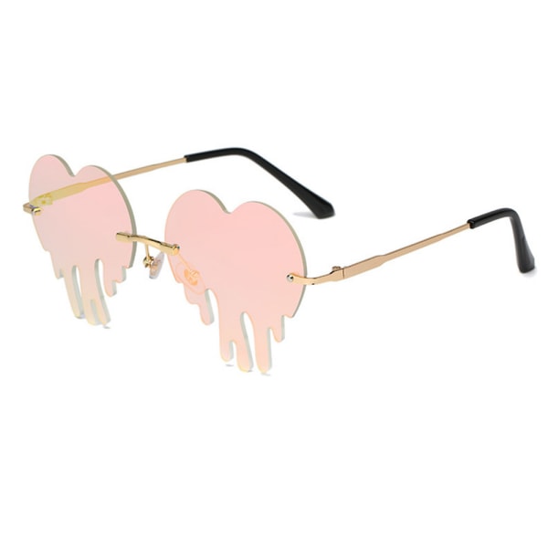 Dripping Heart Sunglasses for Women Rimless Melting Heart Shaped Sunglasses Lense Trendy Party Glasses