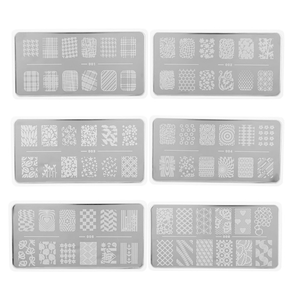 6 stk. neglekunst stemplingsplader i rustfrit stål manicure billede skabelon DIY negle stencil værktøj