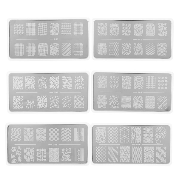 6pcs Nail Art Stamping Plates Stainless Steel Manicure Image Template DIY Nail Stencil Tool