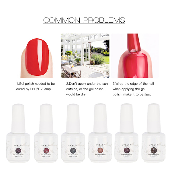 6 stk. neglekunst natlys UV-gel polish langtidsholdbar soak off gelmanicure værktøj type A