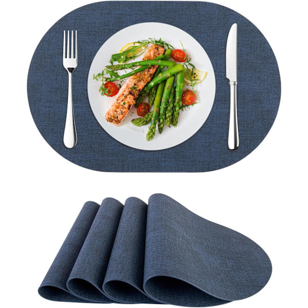 Underläggssats med 4, Konstläder Underlägg Värmebeständiga Tvättade Bordstabletter för Utomhusmiddag Kök, Mörkblå Dark Blue
