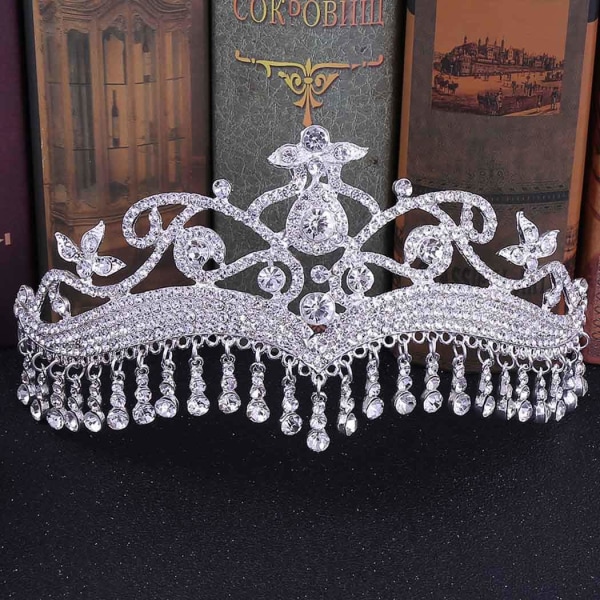 Barock bröllopskrona silver drottning kristall brud tiara brudkronor strass håraccessoarer för kvinnor och flickor