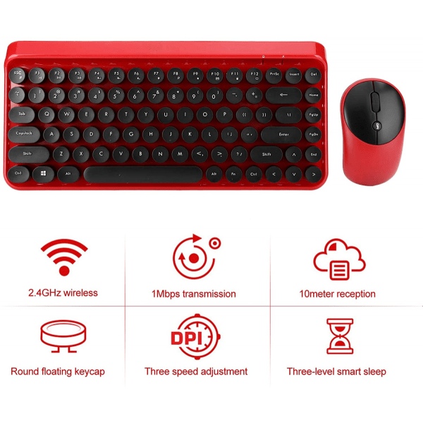 SHUJIK Universell Trådlös Tangentbord Mus Set Punk Stil Spel Mus Tangentbord för Dator Bärbar Dator (röd)