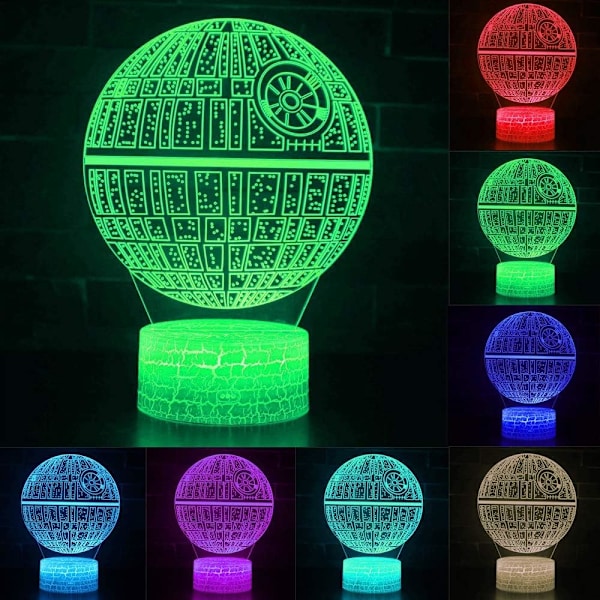 3D Illusion Star Wars Nattlys Fire Mønster Dødsstjerne/Millennium Falcon/Romskip/BB-8 Interstellar 7 Farge Endring Dekor Lampe Nattlys Star Wars Combo Pack-C