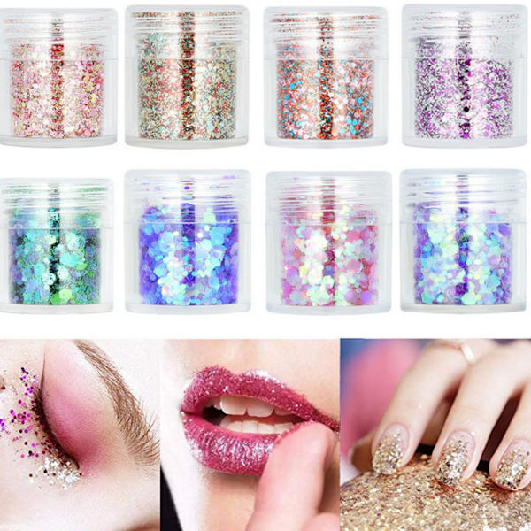 8 st / set Färgglada nagelpaljetter Glitterpulver Manikyrdekoration DIY Nail Art Paljetter