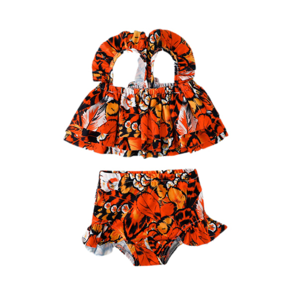 Girls Swimsuit  Printed Sling Swimsuit Two Piece Sets --- Orange （Size 100cm）