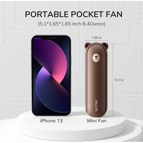 Handhållen fläkt med 4500 mAh Powerbank Max 37 timmars drifttid, fickportabel batteridriven eller USB-driven hopfällbar personlig fläkt, 3 brown