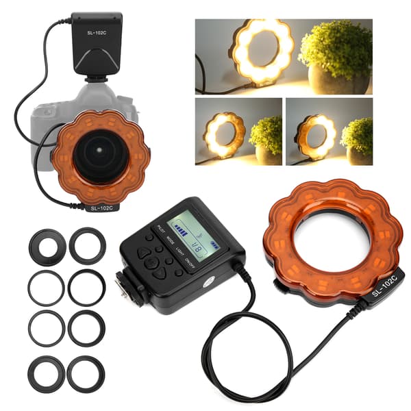 Kameraobjektiv LED-lampe Ringblitzlicht med 40,5/52/55/58/62/67/72/77 mm adapterring