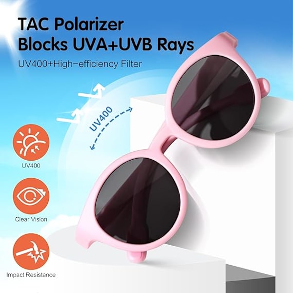 Lasten aurinkolasit 2-4/3-5 vuotiaille: Polarisoivat aurinkolasit pojille/tytöille, 2 kpl, UV 400 -suoja lasten laseissa pink