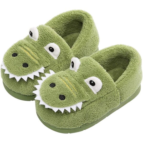 AVEKI Boys Girls Warm Dinosaur House Slippers Toddler Kids Fuzzy Indoor Bedroom Shoes, Green, Size: 190