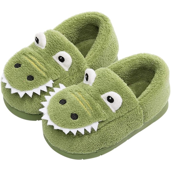 AVEKI Pojkar Flickor Varma Dinosaurie Hus Tofflor Småbarn Barn Fuzzy Inomhus Sovrumsskor, Grön, Storlek: 140