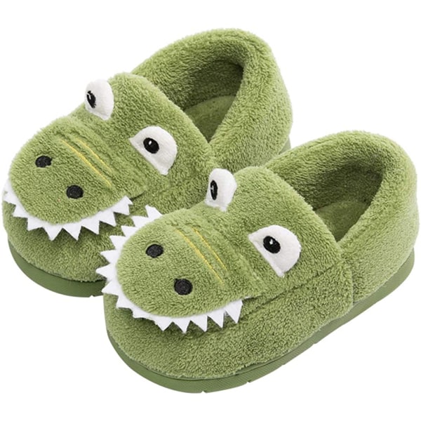AVEKI Pojkar Flickor Varma Dinosaurie Hus Tofflor Småbarn Barn Fuzzy Inomhus Sovrumsskor, Grön, Storlek: 150