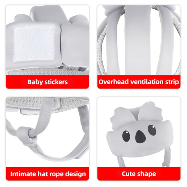 Baby Huvudskyddsmössa för Krypning & Gång – Mjuk Design som Andas med Justerbar Rem, 360° Stötskydd för 8-18 Månader grey
