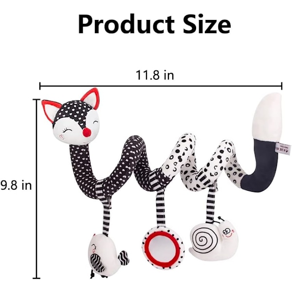 Babyleksaker för 0-6 månader, bilstolsleksaker för bebisar, svart vit barnvagnsleksak stretch baby spiral plyschleksaker, hängande skallror FOX