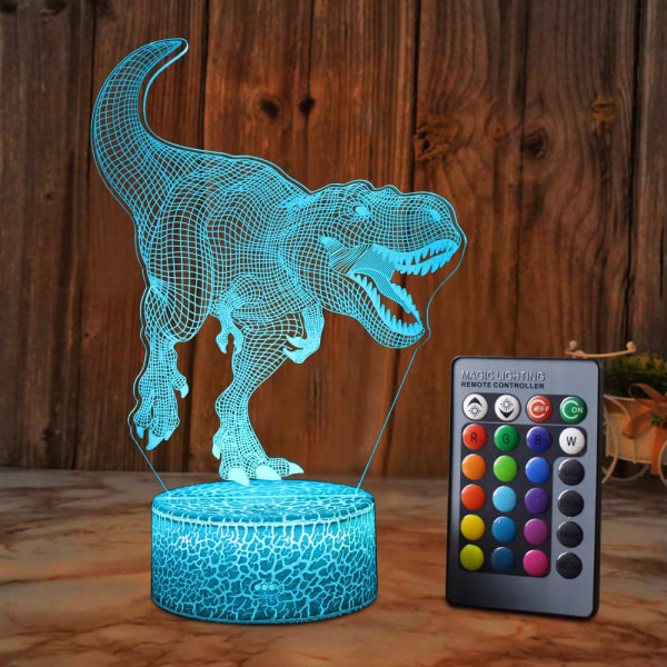 Dinosaurie 3D Illusionslampa för pojke Dinosaurielampa 16 färger med fjärrkontroll Smart Touch Nattljus Bästa födelsedagspresent för pojke flicka barn i åldern
