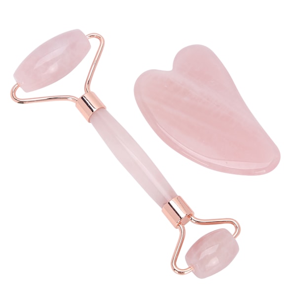 Kasvojen rullaussetti Rose Quartz -kasvomassageri Anti-Aging Ryppy Gua Sha Kauneusväline (Ruusukulta)