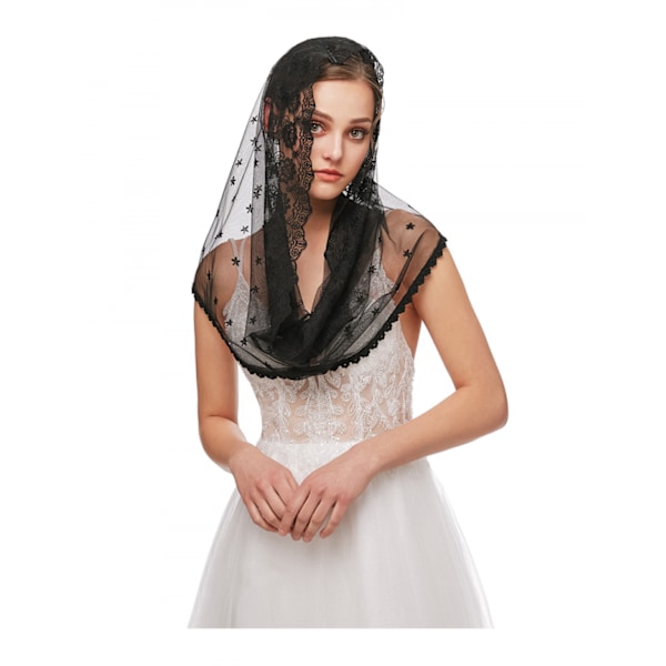 Brudslöja i spets för damer, sjal, huvudbonad, latinmässa, mantilla