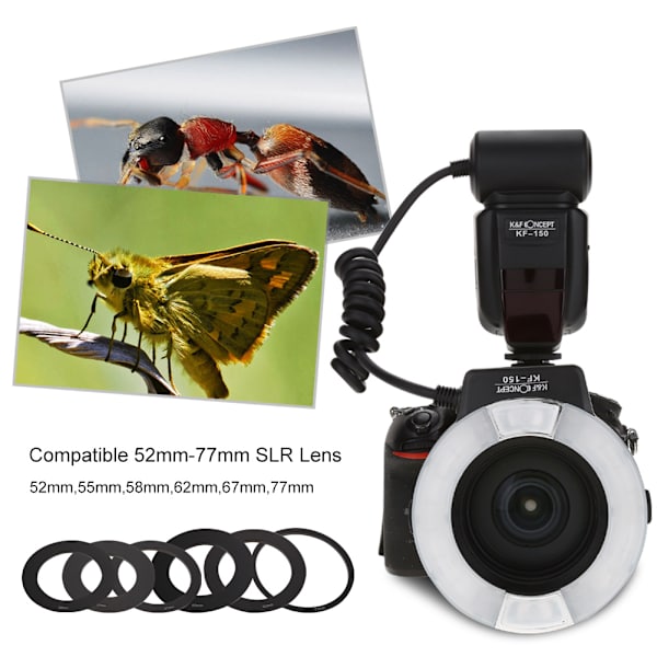 Bärbar LED-ringblixt Batteridriven Speedlite med adaptrar Tillbehör för Nikon