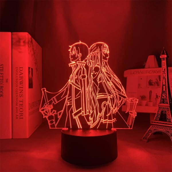 LED-ljus Anime SAO Kirito och Asuna Nattlampa Barnrum Dekor 3D Optisk Illusion Bordslampa 7/16 Färger Touch Fjärrkontroll Nattlampa