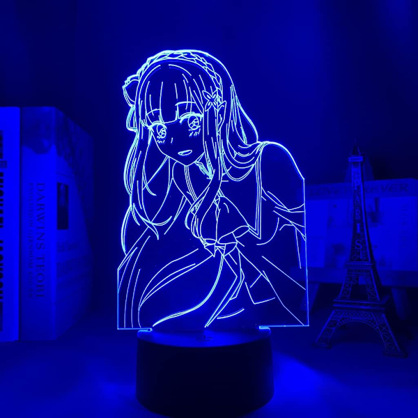 Anime Light Re Zero Starting Life LED-yövalo Huoneen Sisustukseen Yövaloksi Lahjaksi Re Zero Emilia 3D-lamppu