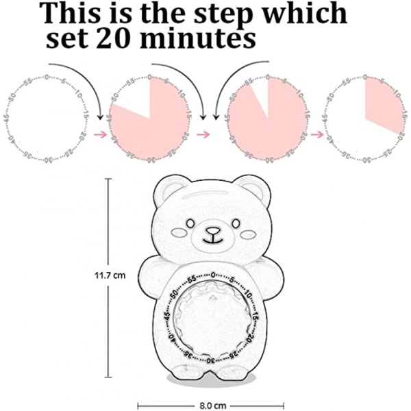 Søte tegneserie bjørn timere 60 minutter mekanisk kjøkken matlaging timer klokke høyt alarm tellere manuell timer (gul)