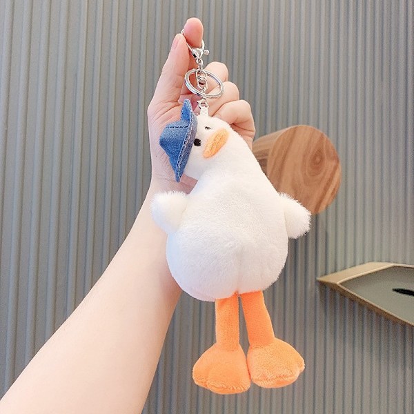 Söpö pieni nukke, pari laukku riipus, pehmolelu nukke avaimenperä, nukke riipus Plush crooked neck duck white -18 cm