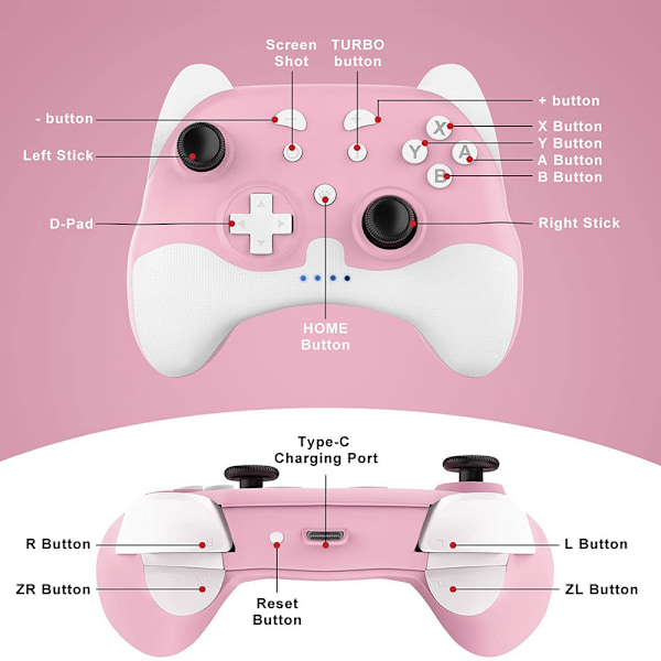 Switch Pro Controller til Nintendo Switch/Switch Lite/OLED, Trådløs Switch Controller med LED-lys og Wake-up-funktion, Ergonomisk skridsikker