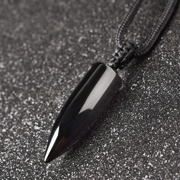 Ædelsten Vedhæng Spidset Reiki Chakra Perle Vedhæng Halskæde Kæde (Sort Obsidian)