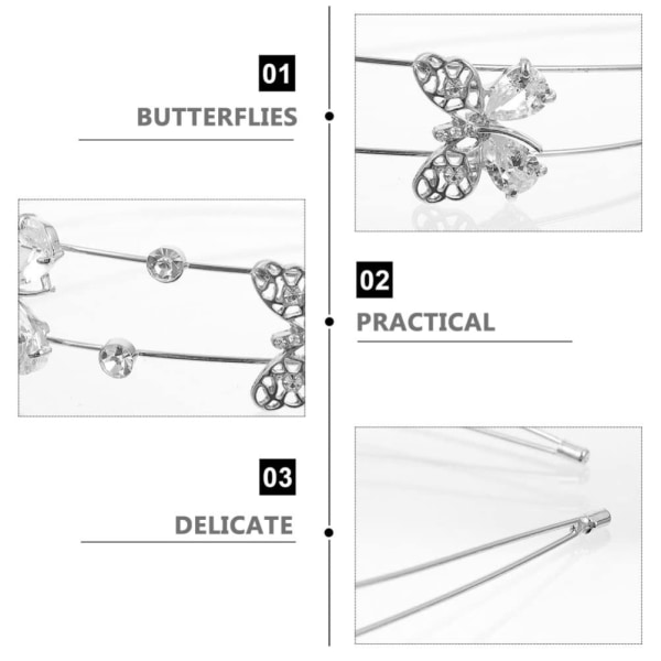 Brud Brude Hodebånd, Rhinestone Krystall Ornament Sommerfugler Jenter Krone Tiara for Kvinner ( Sølv )