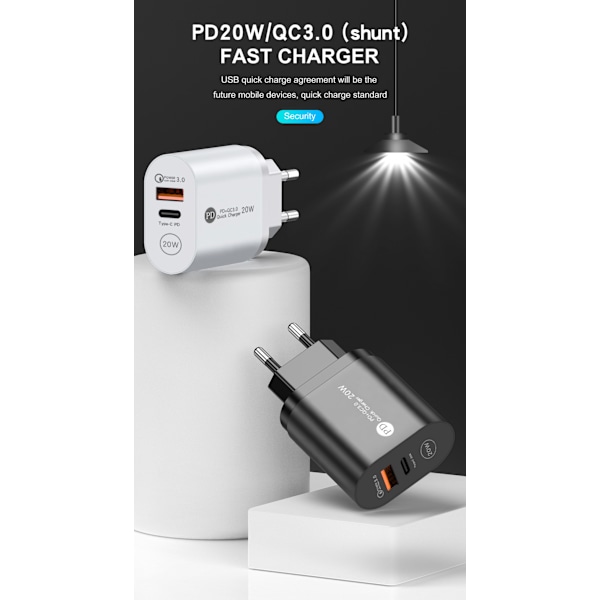 Ny PD12W mobiltelefonlader 5V2.4A ladehode type-c PD ladehode europeisk og amerikansk britisk standardadapter svart