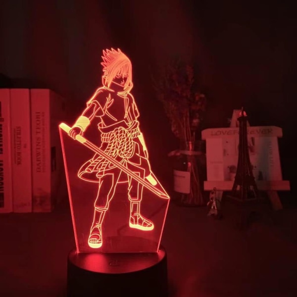 WJ 3D natlampe Uchiha Sasuke, 7 farver akrylplade 3D visuel lampe, 3D illusionslampe med 2-vejs strømtilstande, perfekt fødselsdagsgave Uchiha Sasuke