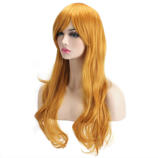 28\" 70cm Fashion Parykker Lang Bølget Krøllet Hår Cosplay Paryk & Paryk Hætte (gul)