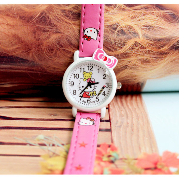 Barn lär sig tid kvartsur, tecknad 3D-rem, läs tid studietid Todder-klocka, Kindergarten Learn Time Watches（rosröd）