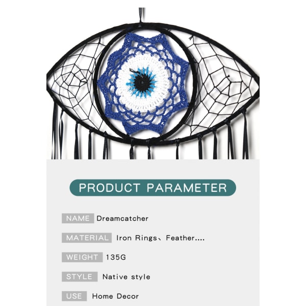 Drømmefangere Håndlavede Onde Øje Drømmefangere Fjer Vægophæng Kunst Vægindretning Hjemmeindretning Lykke Charm til Lejlighed(C)