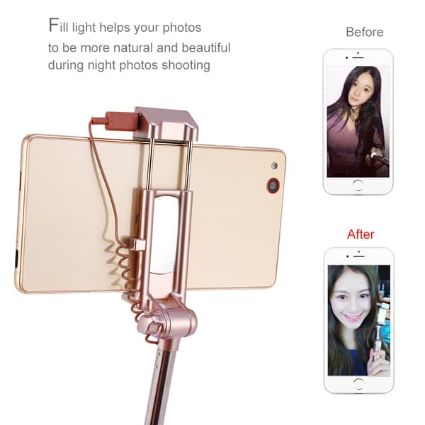 Trådløs Bluetooth Udtrækkelig Håndholdt Sammenfoldelig Fyldlys Selfie Stick Monopod (Rose Guld)