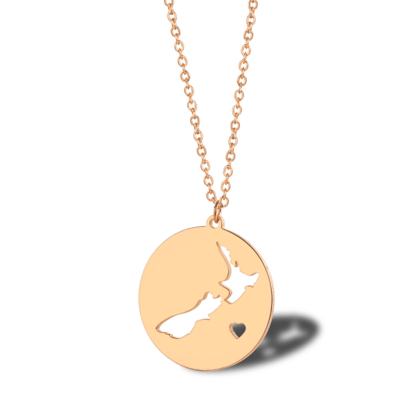 1pcs Cutout Map Necklace, New Zealand Map Pendant, Titanium Steel Ladies Clavicle Chain Clothing Accessories（rose gold）