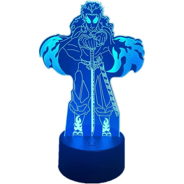 WJ Anime Light Rengoku Kyoujurou Figur 3D Led Illusjon Nattlys Berøring/Fjernkontroll Fargeendring for Romdekor Manga Sengelampe USB Bordlampe