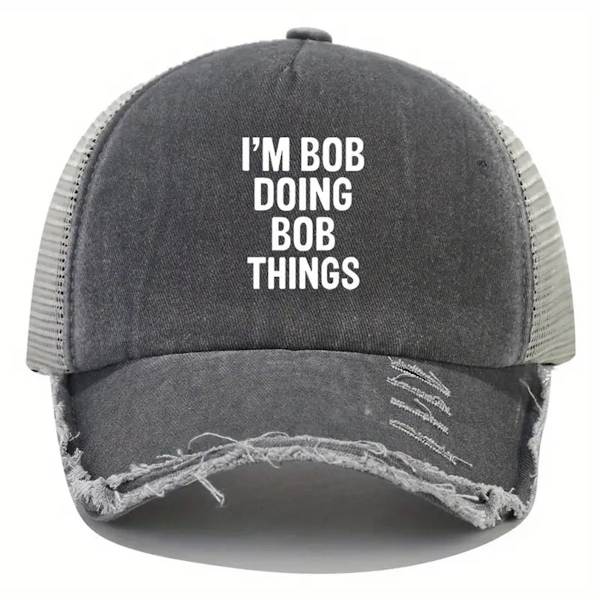Unisex Baseball Cap I'M BOB GJØR BOB TING Trykt Vasket Pappahatt Ensfarget Slitt Justerbar Hip Hop Solhatter For Kvinner & Menn grey