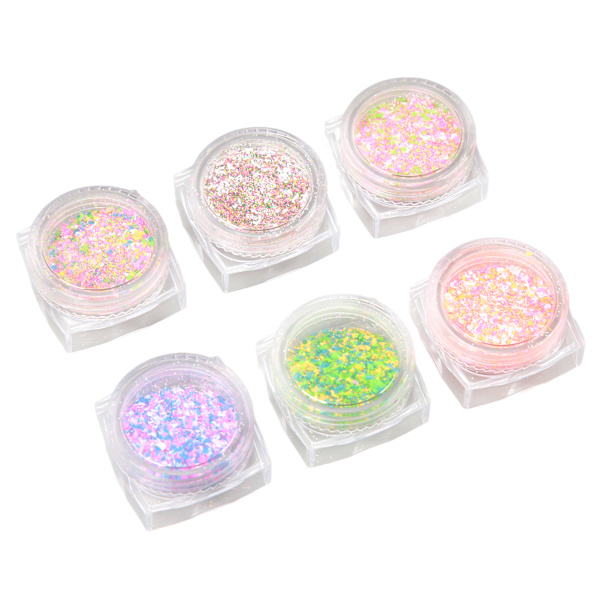 6 st Nail Powders Stickning Ullpulver Glanseffekt Glitter Candy Glitter Pigment Damm