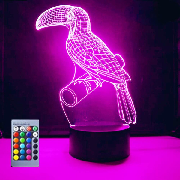 WJ 3D Papegøye Nattlys Lampe Illusjon Nattlys 16 Farge Endring Bord Dekorasjon Lamper Gave med Akryl Flat ABS Base USB Kabel Leke