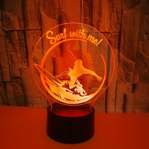 3D Surf Natlampe 16 Farver Skiftende  Fjernbetjening Touch Switch Dekor  Optisk Illusion Lampe （Stil P）