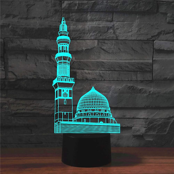 WJ 3D Saudi Arkitektur Fjärrkontroll 16 Färg Nattljus Illusion Akryl LED Bordsängslampa Barn Sovrum Skrivbordsdekor Födelsedagspresenter Leksak