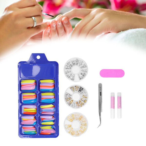 ABS Lange Farvede Falske Negle Kunstige Fuld Dækning Negle Manicure Tips Stickers med Etui52